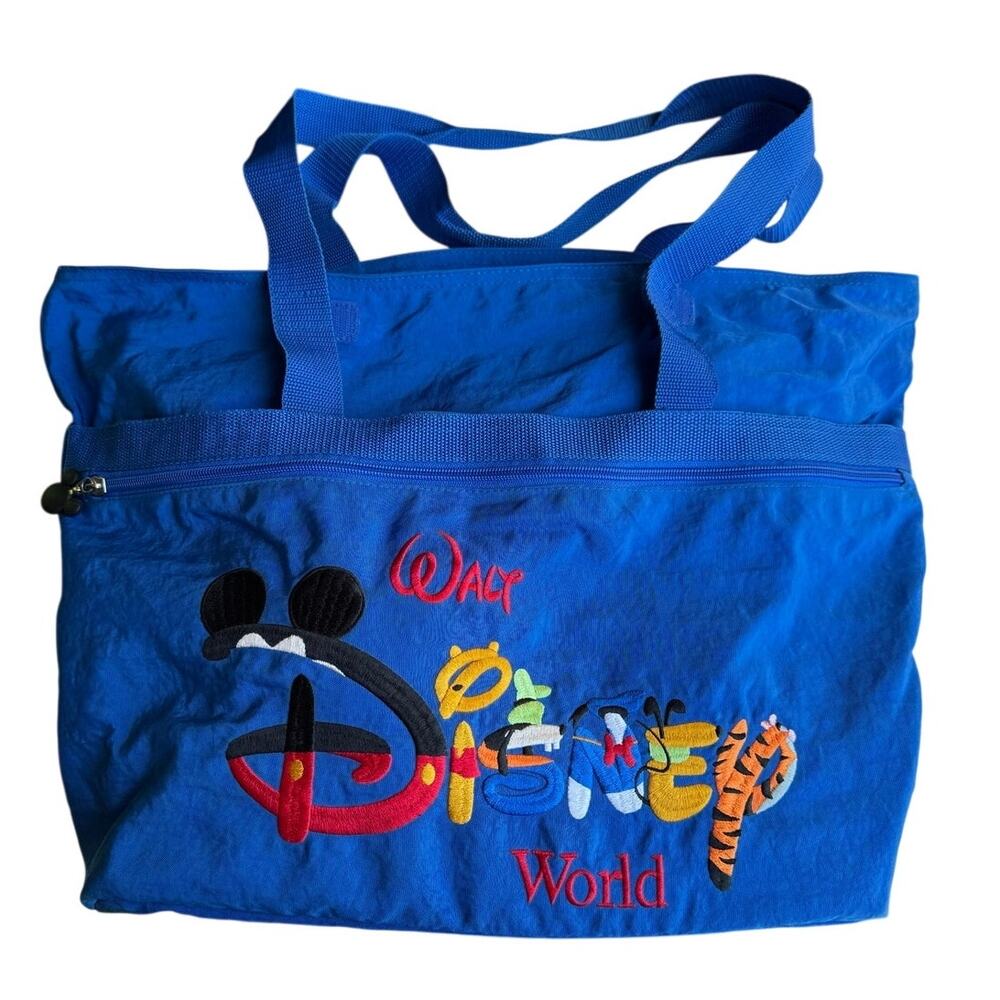 Walt Disney World Blue Nylon Tote Bag Embroidered Mickey Pooh Tigger